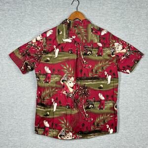 Clearwater Outfitters Short Sleeve Button Down Golfing Santa Christmas Casual